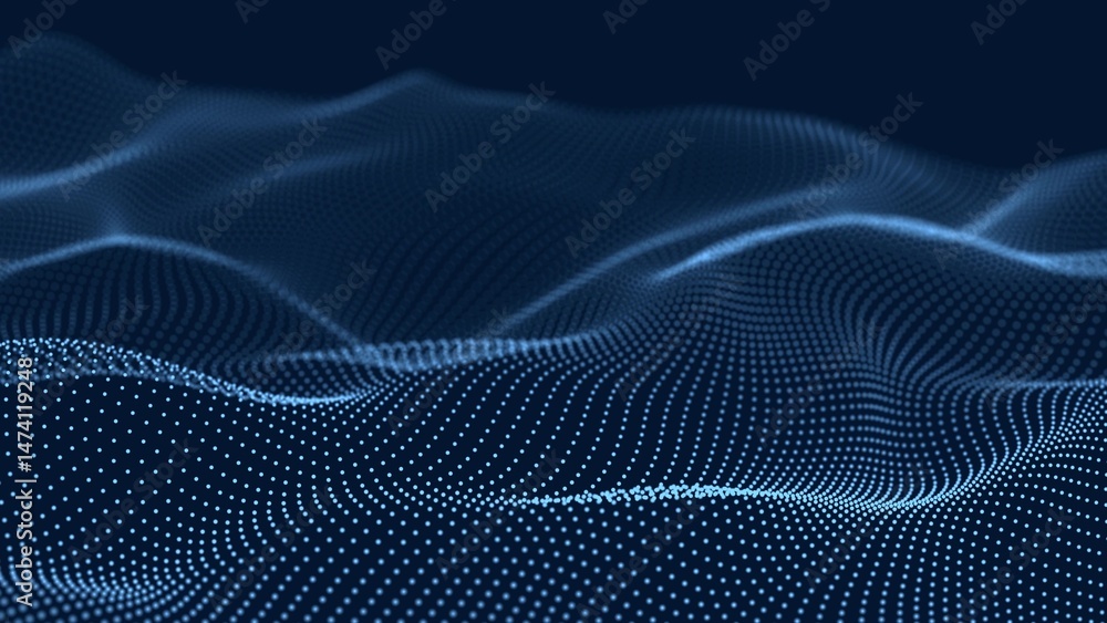 Digital technology background. Dynamic wave of glowing points. Futuristic background for presentation design. 3d rendering. Digital technology background. Dynamic wave of glowing points. Futuristic background for presentation design. 3d rendering.