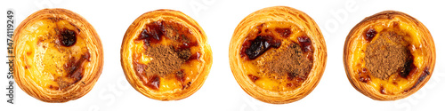Delicious Pastel de Nata, Portuguese Custard Tart, egg tart dessert PNG set Transparent background