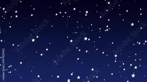 Blue cartoon night starry sky. Space kids background with stars, cosmos. Cartoon funny wallpaper. Dark gradient night sky. Seamless loop animation, 4k