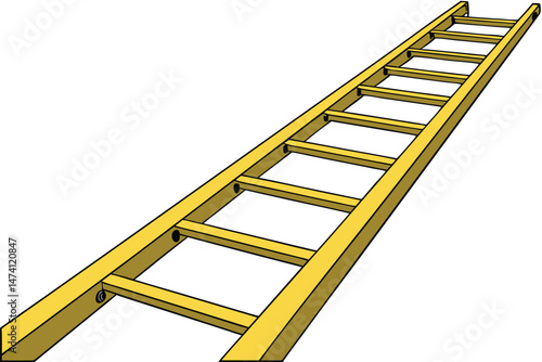 136 a long yellow wooden ladder extending into the distance, on a white background, photorealistic, highly detailed, 8k resolution, sharp focus