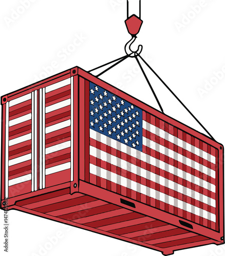 Shipping Container with American Flag Design - USA Trade and Export Concept