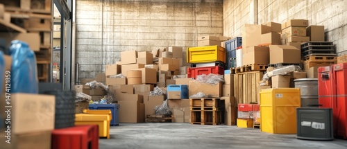 Warehouse storage with cardboard boxes