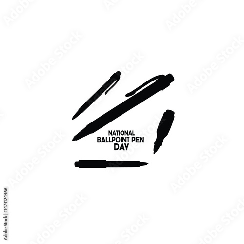 A ballpoint pen and a text National Ballpoint Pen Day silhouette on white background