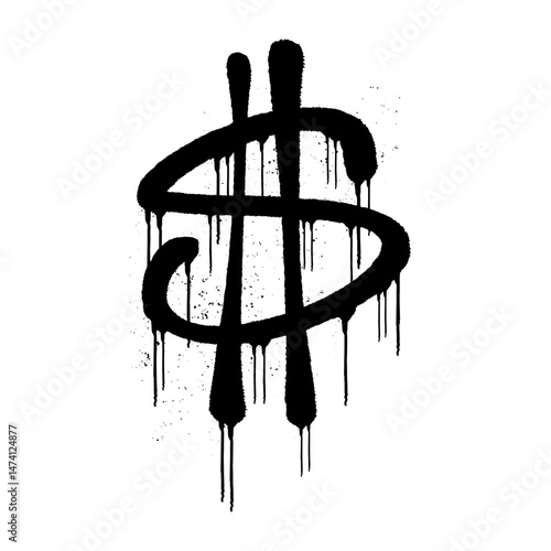 Handmade graffiti tag "$ DOLLAR" with black spray paint texture and drip effect. Bold, edgy street art design, perfect for money-related graphics, urban posters, and modern graffiti projects.

