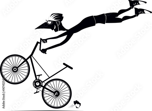 Biker cycling bicycle sport. 
Cycling bicycle extreme high jump. Cyclist man making a trick on the bike
