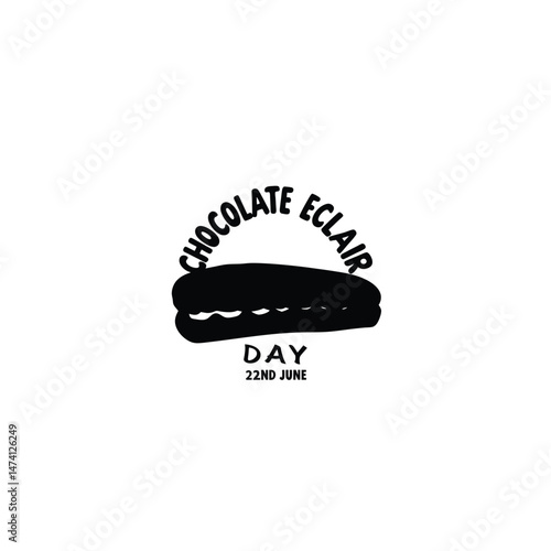 Sandwich bread with chocolate topping and cream filling and a text Chocolate Eclair Day – 22nd June silhouette on white background
