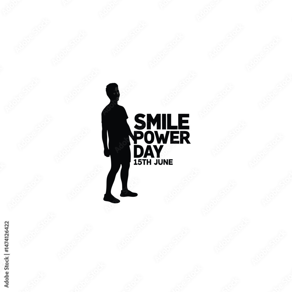 smiling man a text Smile Power Day – 15th June silhouette on white background smiling man a text Smile Power Day – 15th June silhouette on white background