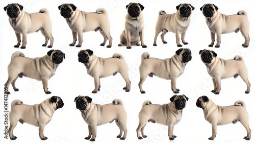 Wallpaper Mural Multiple Pugs in Various Poses on a White Background Torontodigital.ca