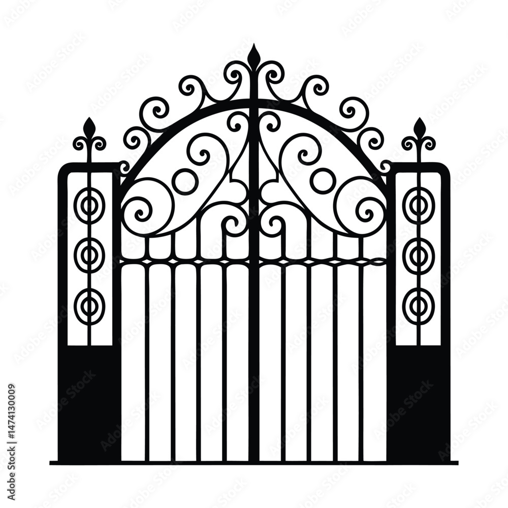 Wrought gate vector silhouette on white background Wrought gate vector silhouette on white background