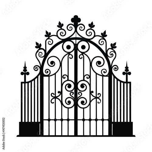 Wrought gate vector silhouette on white background