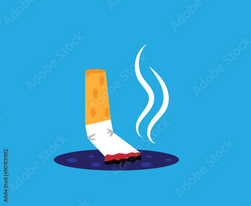 Extinguished Cigarette Flat Style with Smoke. Smoking and bad habit concept vector art