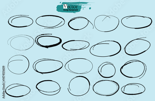 set brush strokes Ellipses, ovals, drawn with a brush to circle the ex. Set of doodle ellipses. Hand-drawn marker emphasis elements. scribble style. Rough crayon circles..eps