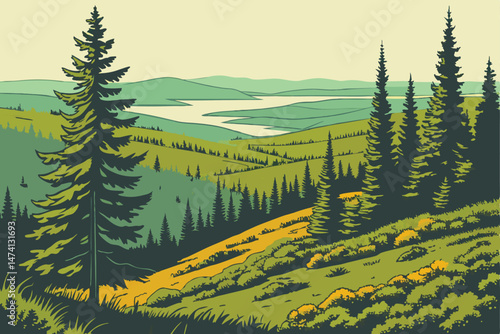 139 evergreen forest, dense pine trees, lush green vegetation, rolling hills, aerial view of canadian landscape, stunning natural scenery, detailed landscape, dramatic lighting, photorealistic, ultra 
