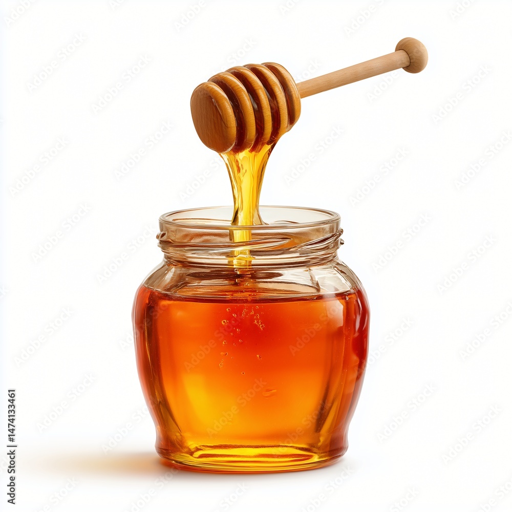 Honey in a glass jar isolated on white background Honey in a glass jar isolated on white background