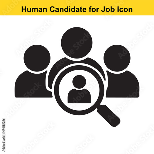 Human Resource Search Icon – Black Silhouette Recruitment Vector Symbol
