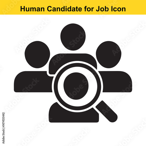 Human Resource Search Icon – Black Silhouette Recruitment Vector Symbol