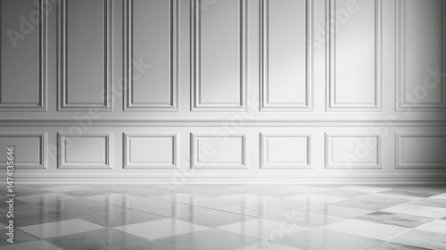 Elegant white paneled room with marble floor