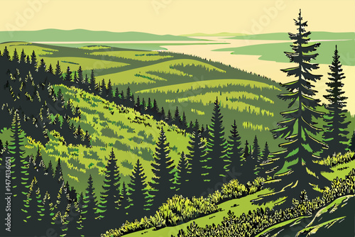 139 evergreen forest, dense pine trees, lush green vegetation, rolling hills, aerial view of canadian landscape, stunning natural scenery, detailed landscape, dramatic lighting, photorealistic, ultra 