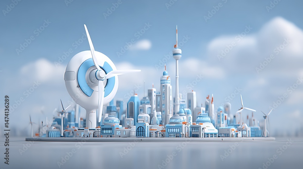 Fototapeta premium EcoCity Sustainable Urban Future with Wind Power.