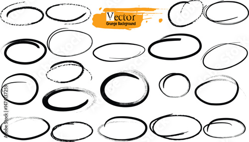 Set of doodle ellipses. Ellipses, ovals, drawn with a brush to circle the ex. Hand-drawn marker emphasis elements. scribble style. Rough crayon circles..eps8