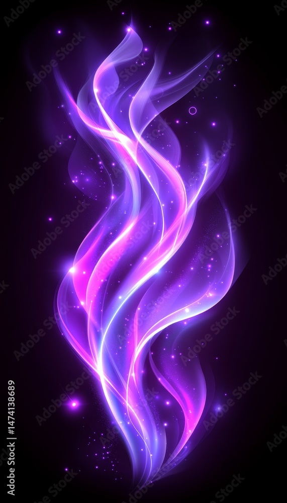 Obraz premium Abstract Swirling Purple Background with Particles, Light, and Bokeh Effects on a Dark Background