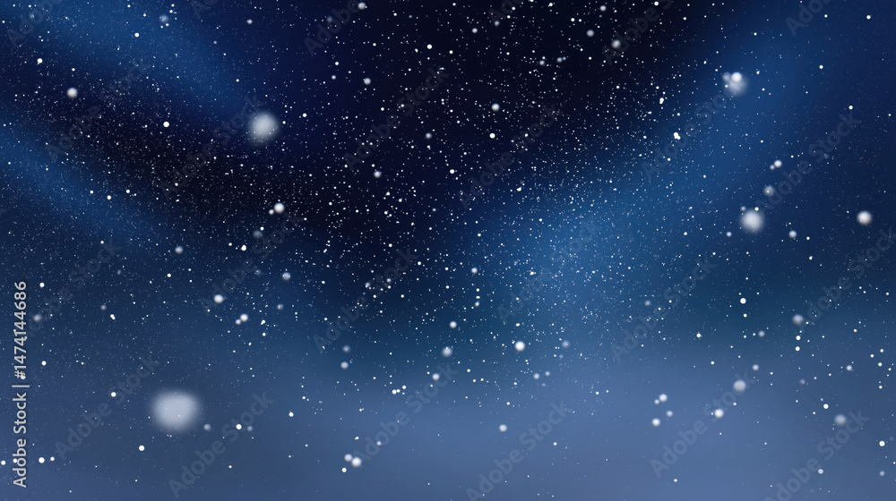 Fototapeta premium Cold winter night sky filled with snowflakes and grain noise creating serene atmosphere