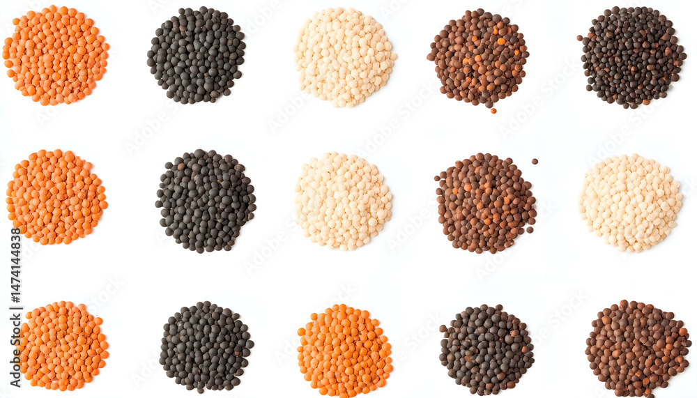 Different types of lentils isolated on white