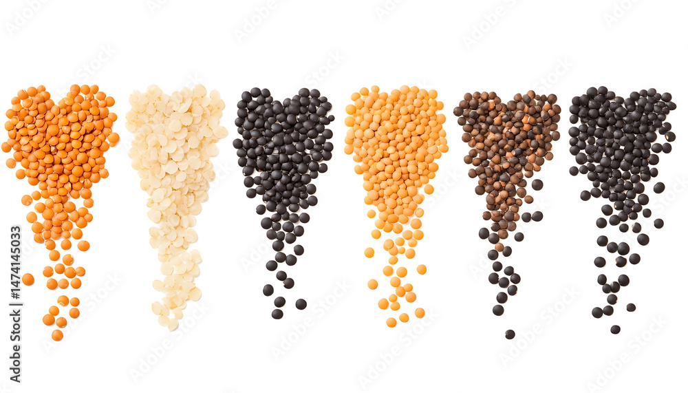 Different types of lentils isolated on white