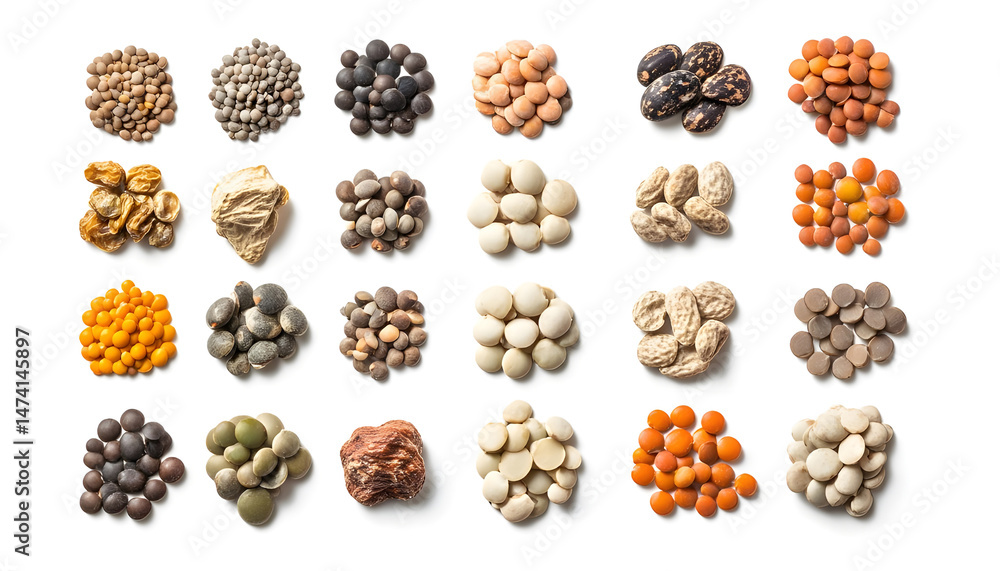 Different types of lentils isolated on white