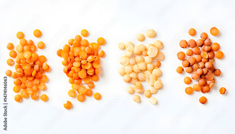 Different types of lentils isolated on white