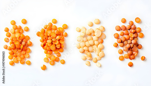 Different types of lentils isolated on white