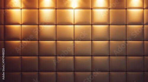 Golden square padded wall paneling