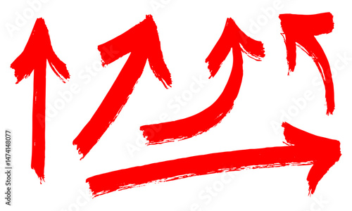 Hand drawn set of red arrows. Vector illustration