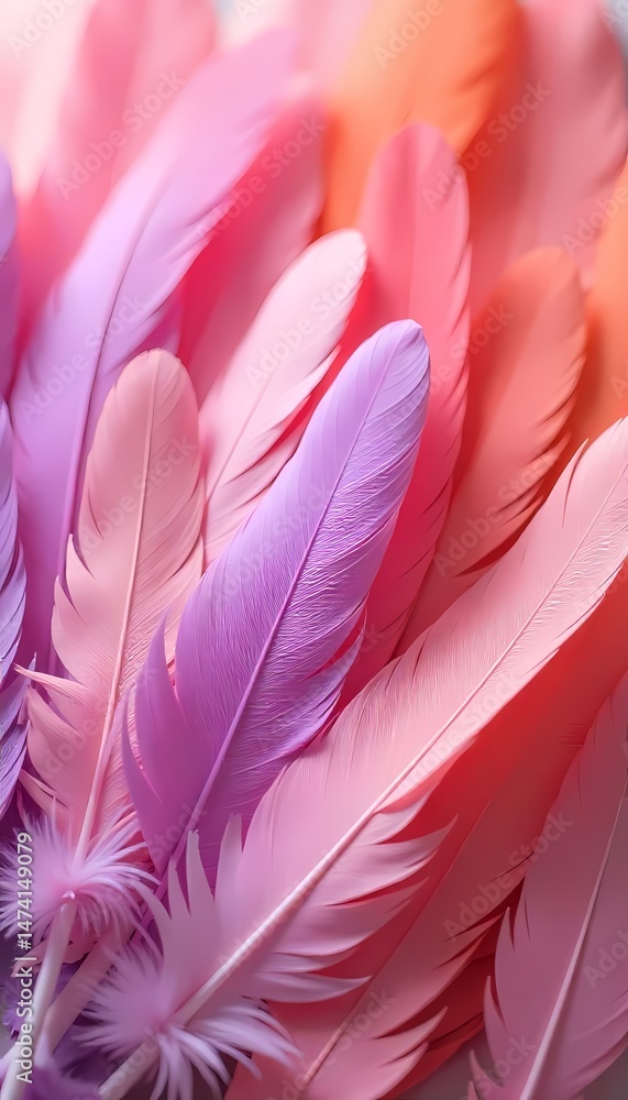 Naklejka premium A soft pink feather with a fluffy texture creates a light and colorful plume pattern