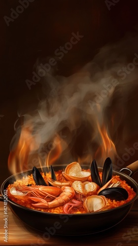 Delicious paella dish with seafood