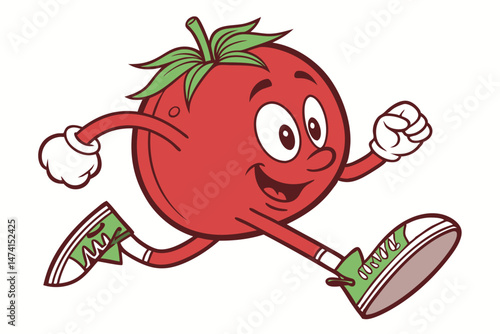 127 3d render, cartoon character, anthropomorphic tomato, smiling, running, vibrant colors, cute, whimsical, highly detailed, dynamic pose, 4k, photorealistic