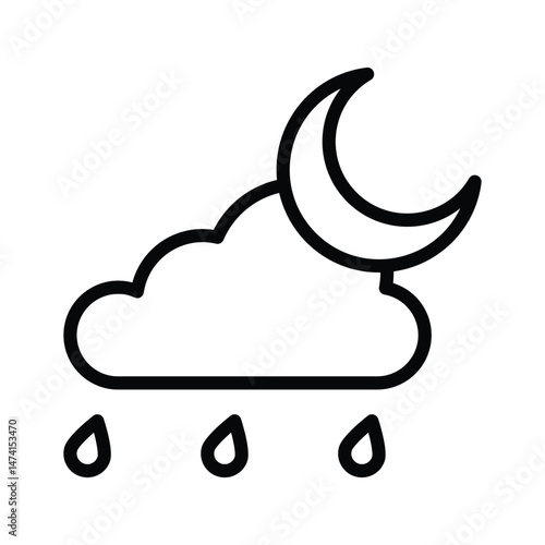 A crescent moon with rain droplets for rainy nighttime weather