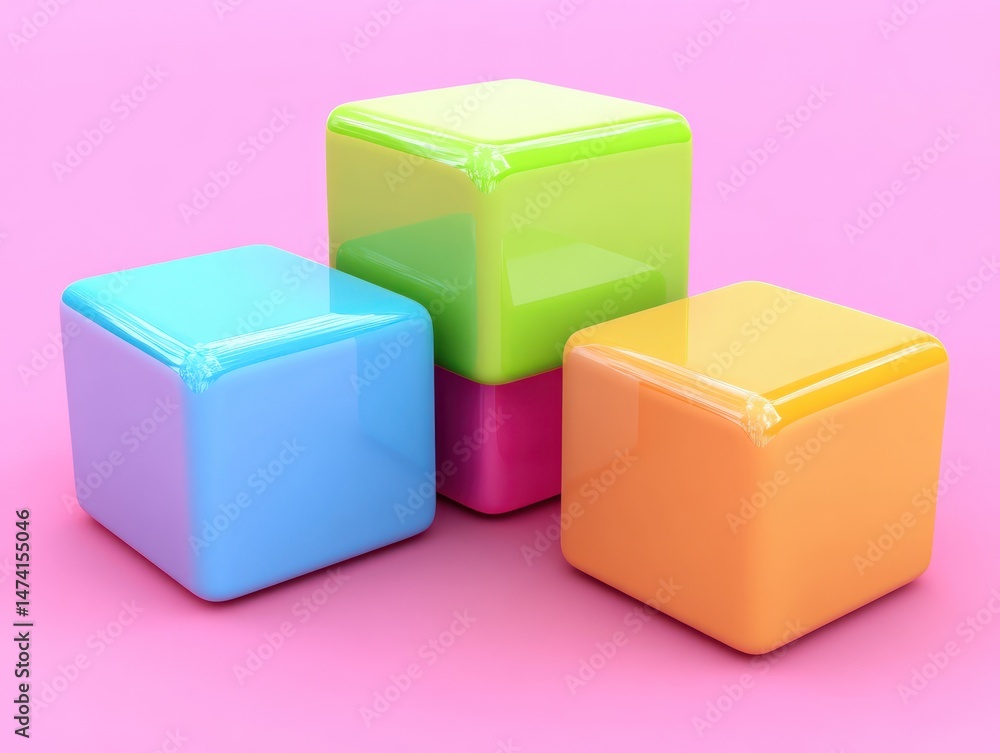 Fototapeta premium Colorful glossy cubes on a pink background