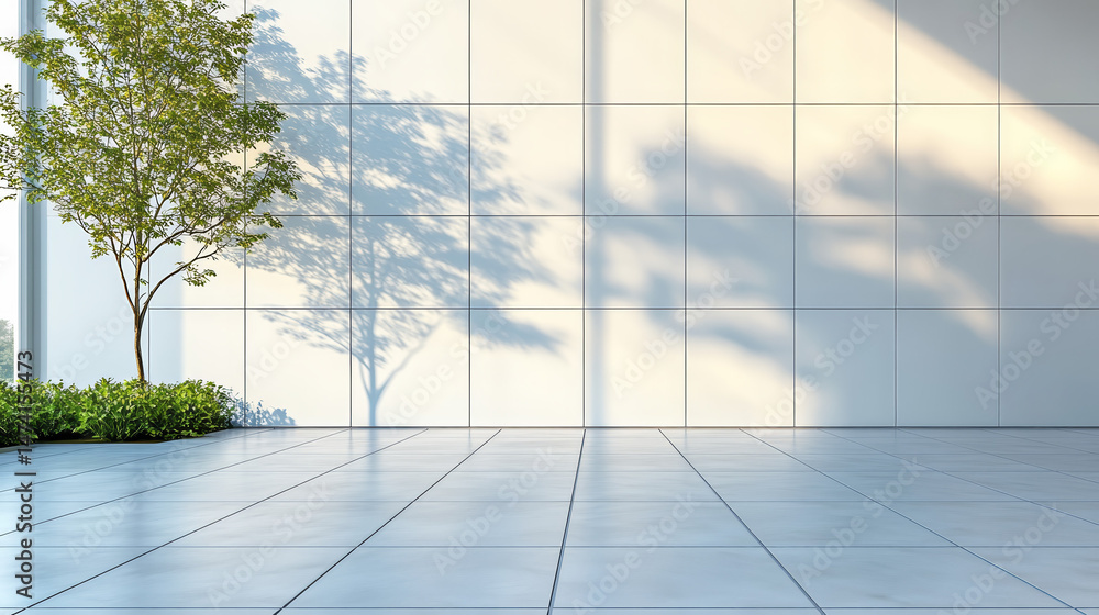 Modern, minimalist interior with natural light and shadows Modern, minimalist interior with natural light and shadows