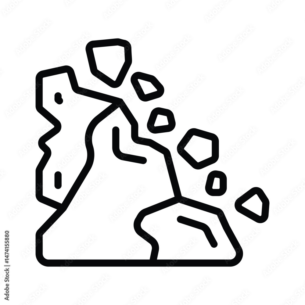 A slope with falling rocks, symbolizing landslide warnings A slope with falling rocks, symbolizing landslide warnings