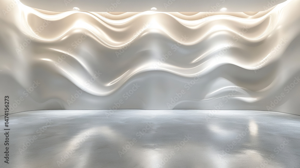 Fototapeta premium Modern, smooth, flowing wall design in an empty room