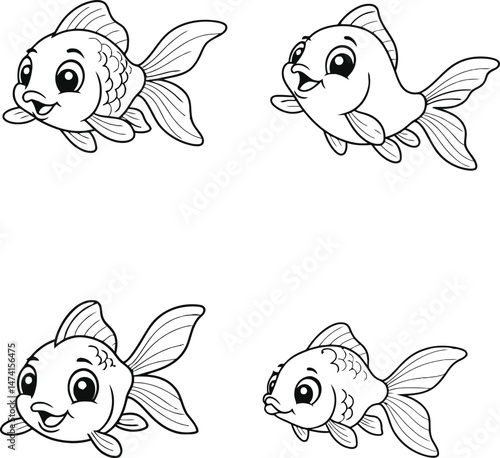 Adorable Cartoon Goldfish with Bubbles Coloring Page Design