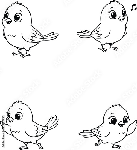 Cute Cartoon canary Birds in Various Poses