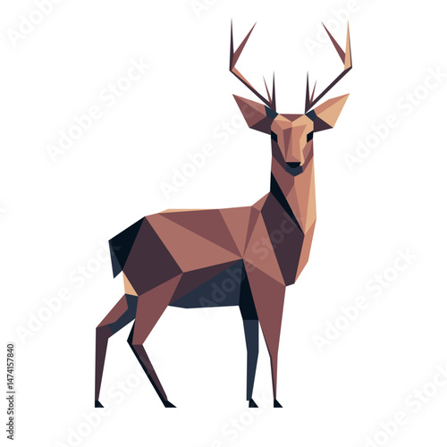 Vector minimalistic abstract illustration of deer origami, forest animals using simple geometric shapes. Suitable for printing, wallpaper, digital projects. Hand drawn reindeer