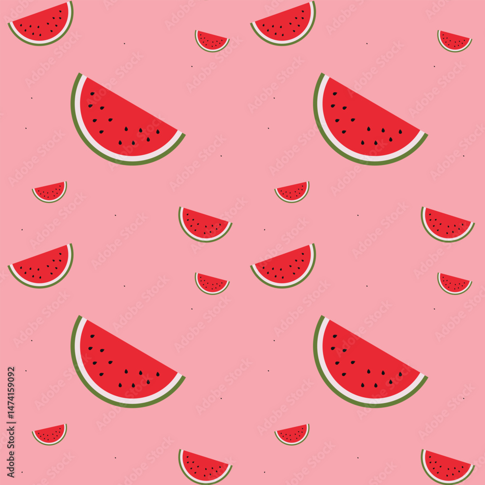 Pattern with watermelons on a pink background. Children's textiles. Pattern with watermelons on a pink background. Children's textiles.