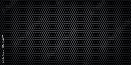 Black perforated metal plate. Metal grill. Black metal texture steel background. Perforated sheet metal.Abstract dark gray circle mesh pattern background texture.