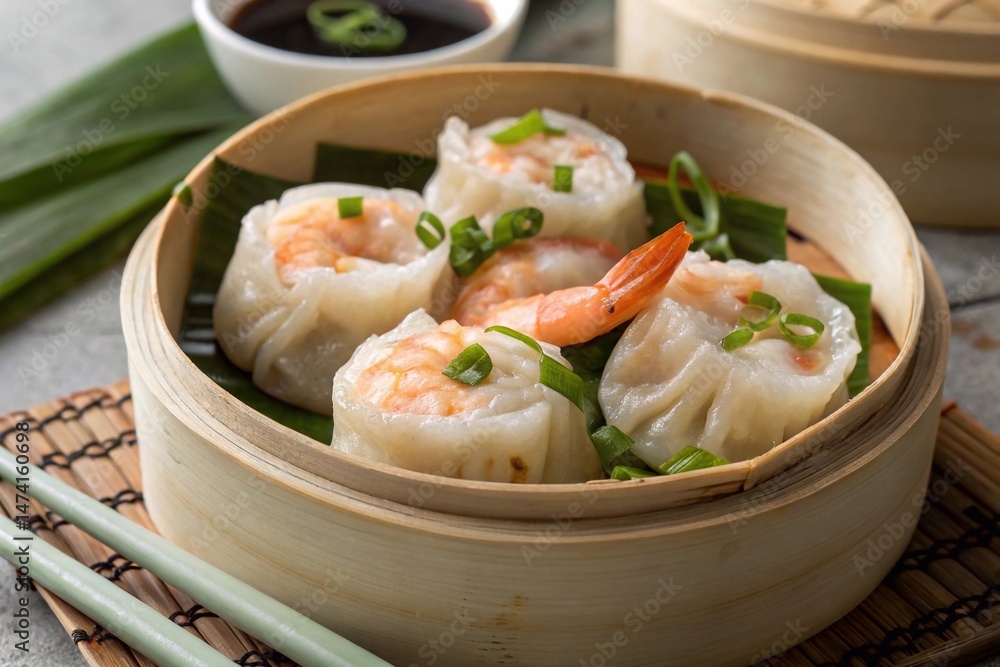 Close-up of Chinese dim sum filling with shrimp and bamboo. Close-up of Chinese dim sum filling with shrimp and bamboo.