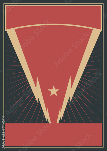 Retro Propaganda Poster. Stilisierte Sonnenstrahlen und Blitze. Banner oben und unten mit Copyspace