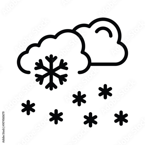 A cloud with snowflakes falling, symbolizing snowfall weather