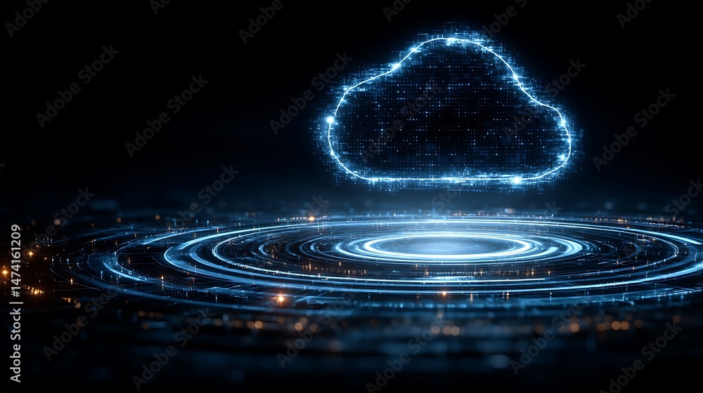 Fototapeta premium Glowing Cloud Computing Network Icon.